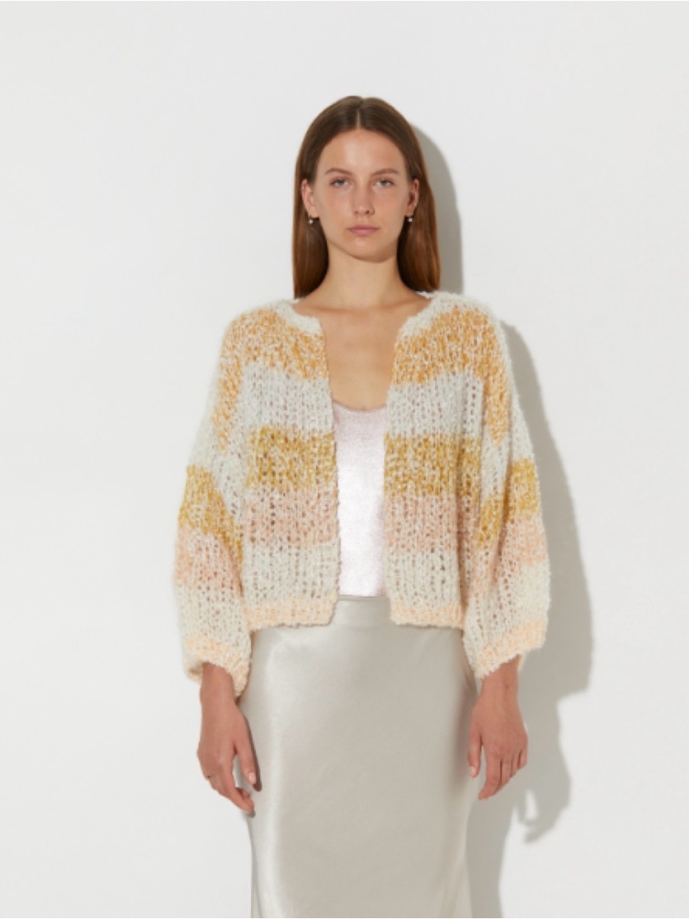 Maiami Cream, Yellow & Blush Striped Open Knit Cardigan
